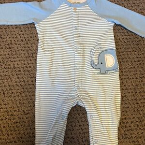 Little Me Light Blue Striped Footie with Elephant